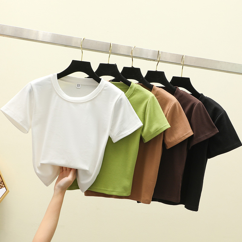 2021 New Simple casual mode cotton sheer colour pure female shirt short summer tight navel high waist top 90PB, Brown t.
2021 New Simple casual mode cotton sheer colour pure female shirt short summer tight navel high waist top 90PB, Brown t.