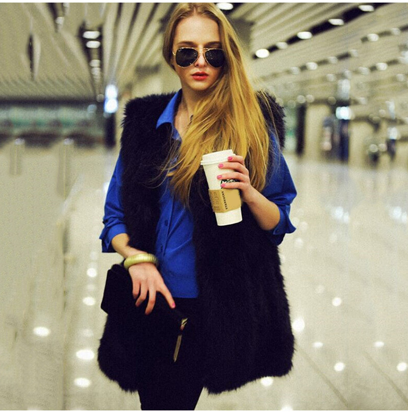 Fashion Women Faux Fur Sleeveless Vest Waistcoats Autumn Fluffy Casual V Neck Belt Slim Fur Coat Outwears Women's Vests 201209