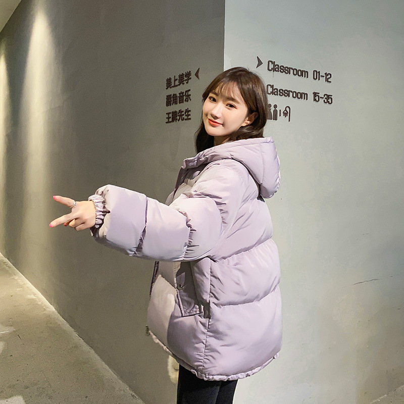 2020 Short Glossy Parka Autumn Winter Thick Short Jacket Women Fashion Hooded Parka Coat Female Office Lady T200828