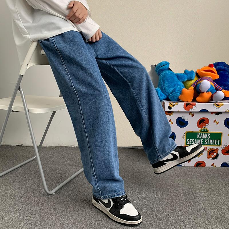 Mens Jeans Autumn Streetwear Baggy Korean Fashion Loose Straight Wide Leg Pants Male Brand Clothing Black Light Blue