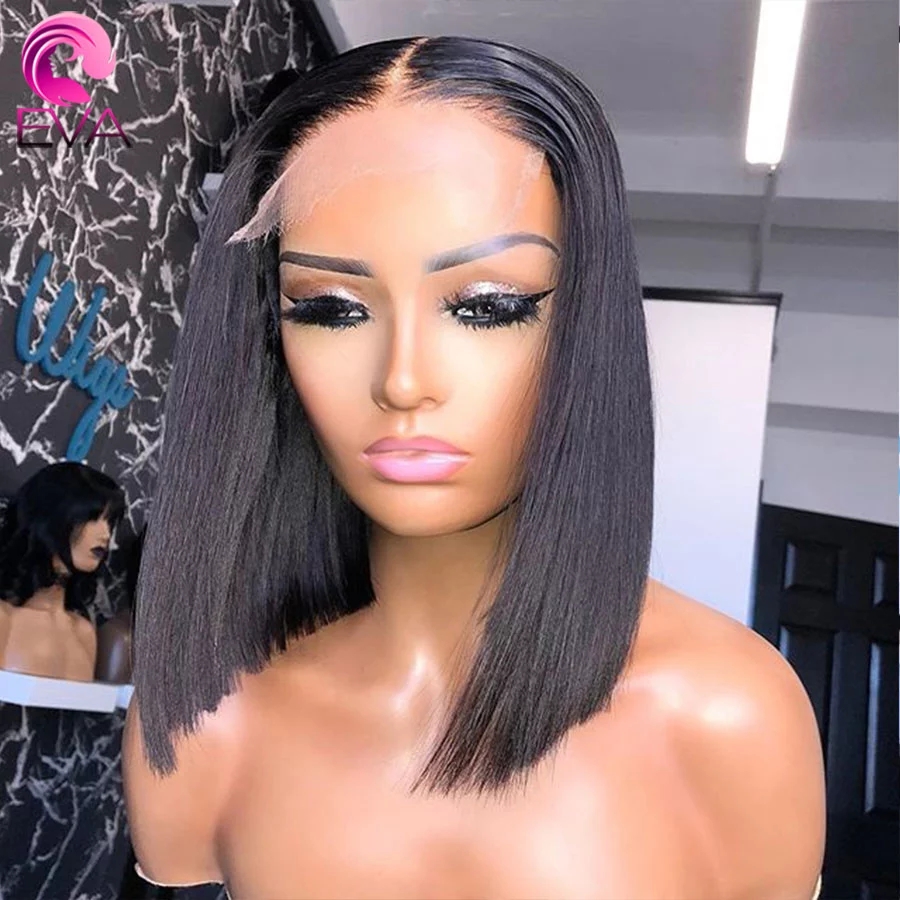 Free shipping 13X4 lace frontal brazilian black /brown /ombre Wig 150% Pixie Short Bob Cut synthetic Wigs For Women Preplucked with baby hair