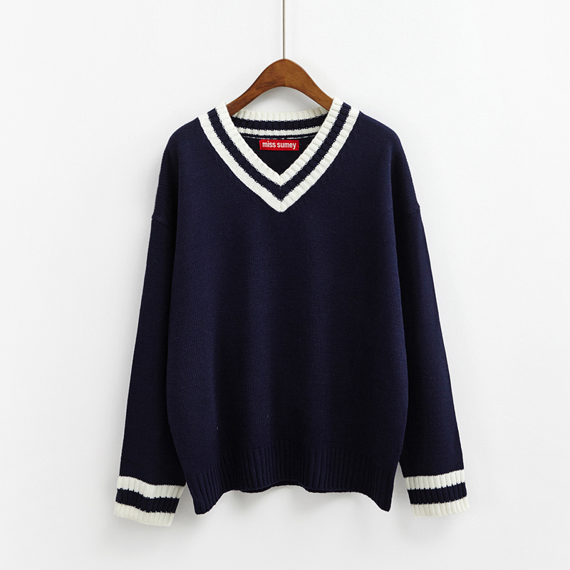 winter Women's Harajuku Kawaii Loose Wild Basic Models V Neck Sweater Female Casual Thick Jumper Retro Pullover For Women 201017