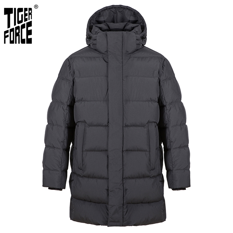 TIGER FORCE Winter Jacket For Men Hooded Warm Windproof Coat gray Casual High Quality Parka Long Men's jackets 70734 201217