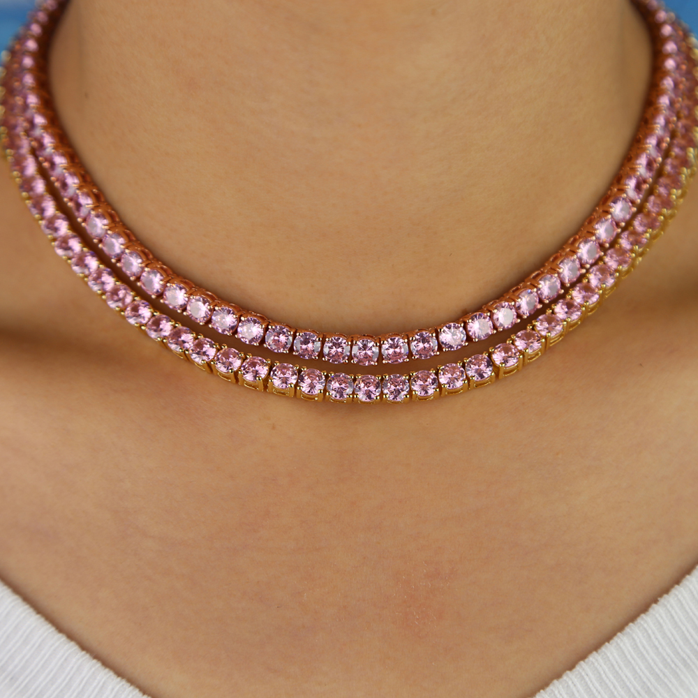 High Quality 5MM cz tennis necklace Iced Out Bling 5A Cubic Zircon 1 Row Tennis Chain for Women Men Hip hop Jewelry drop ship