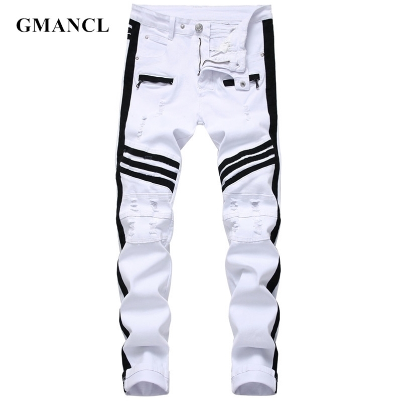 Men Hip-hop Stripe design Patchwork Ripped Stretch Slim Jeans Streetwear Cotton Male Casual Joggers Denim trousers Plus Size 42 201111, Bj0703 blue
Men Hip-hop Stripe design Patchwork Ripped Stretch Slim Jeans Streetwear Cotton Male Casual Joggers Denim trousers Plus Size 42 201111, Bj0703 blue