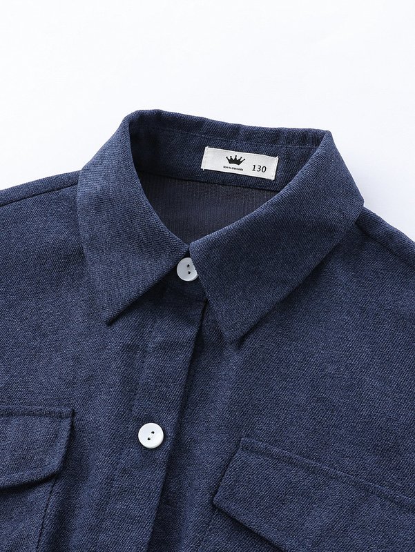 Girls Flap Pocket Corduroy Shirt Dress SHE01