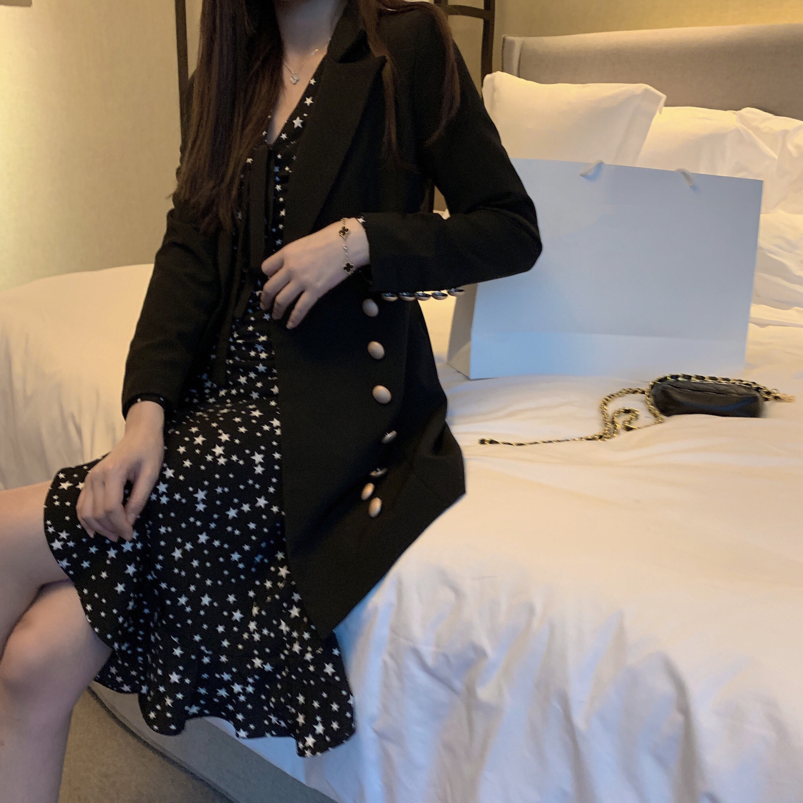 EWQ Autumn Long Sleeve Simple Fashion Trend Ladies Suit Sweet Women Black Jacket Loose Office Lady Coat 201114