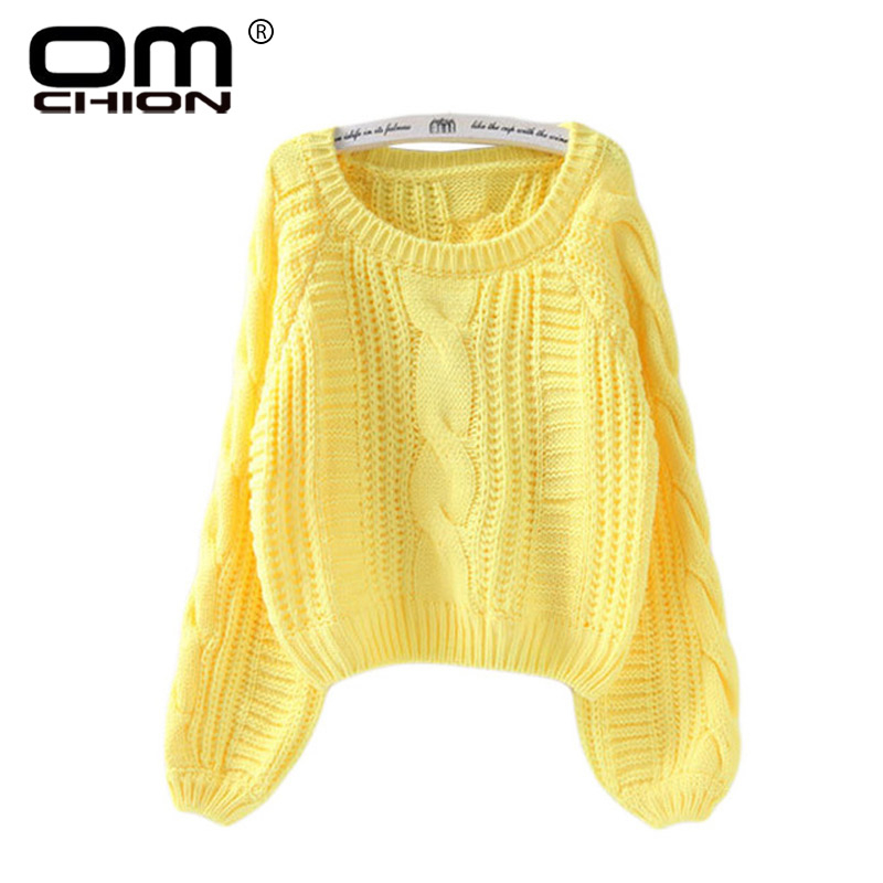 OMCHION Pull Femme 2019 Autumn Winter Twist Soft Women Sweaters And Pullovers Lantern Sleeve Short Sweater Loose Jumper T200319