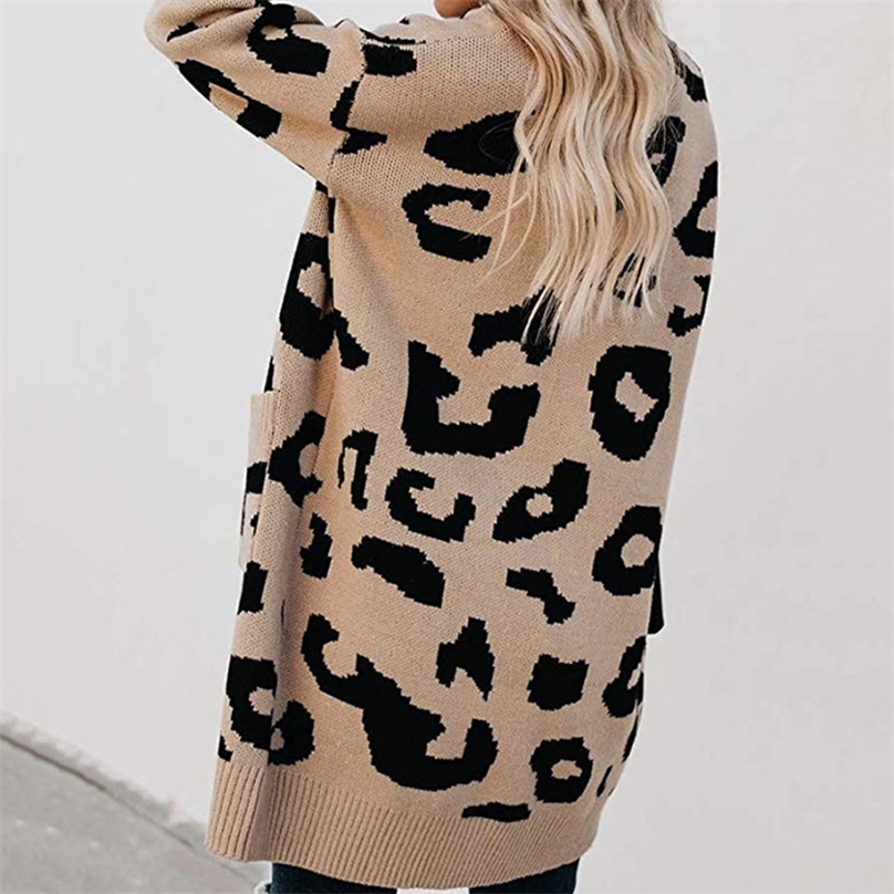 SWQZVT Autumn Winter knitted Sweater Women Fashion Casual Leopard Women Cardigan ladies Winter Clothes outwear knitwear 201225
