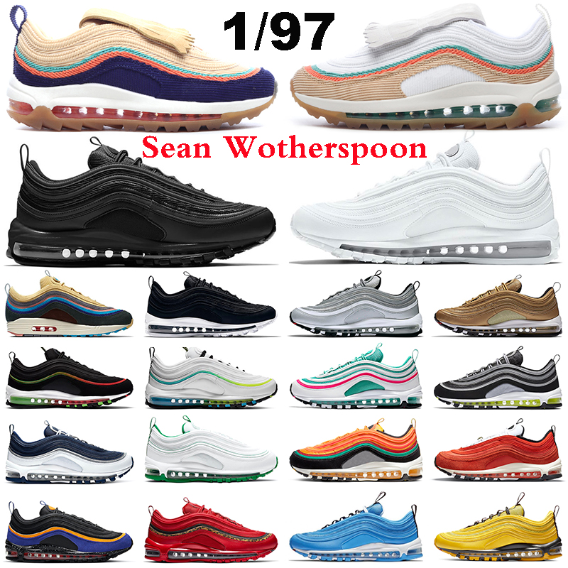 

97 Running Shoes Men Women Sean Wotherspoon Triple Black White Silver Bullet Gold South Beach Worldwide Navy Pine Green Bred Mens Trainers Sports Sneakers Size 36-45, #5 undftd black