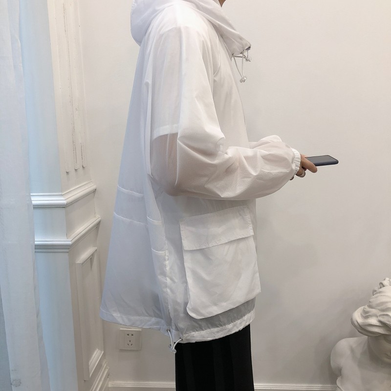 2019 New Summer Sun UV Protection Fashion Cargo Pocket Thin Coats Outdoor Clothing QuickDrying AntiUV Charge Hooded Jacket T200502
