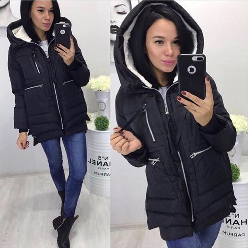 Voobuyla Winter Cotton Coat Women Plus Size M-5XL Zipper Big Pocket Army Green Outwear Jackets Hooded Thicken Warm Parkas Ladies 201027