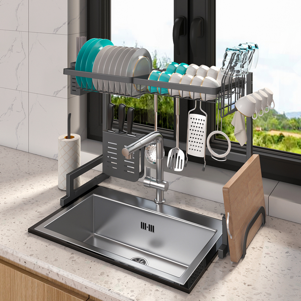 WACO Over Sink Dish Drying Rack Stainless Steel for Kitchen Supplies Storage, Easy to Install, Large Drainer Shelf with Cup Utensil Holder
WACO Over Sink Dish Drying Rack Stainless Steel for Kitchen Supplies Storage, Easy to Install, Large Drainer Shelf with Cup Utensil Holder
