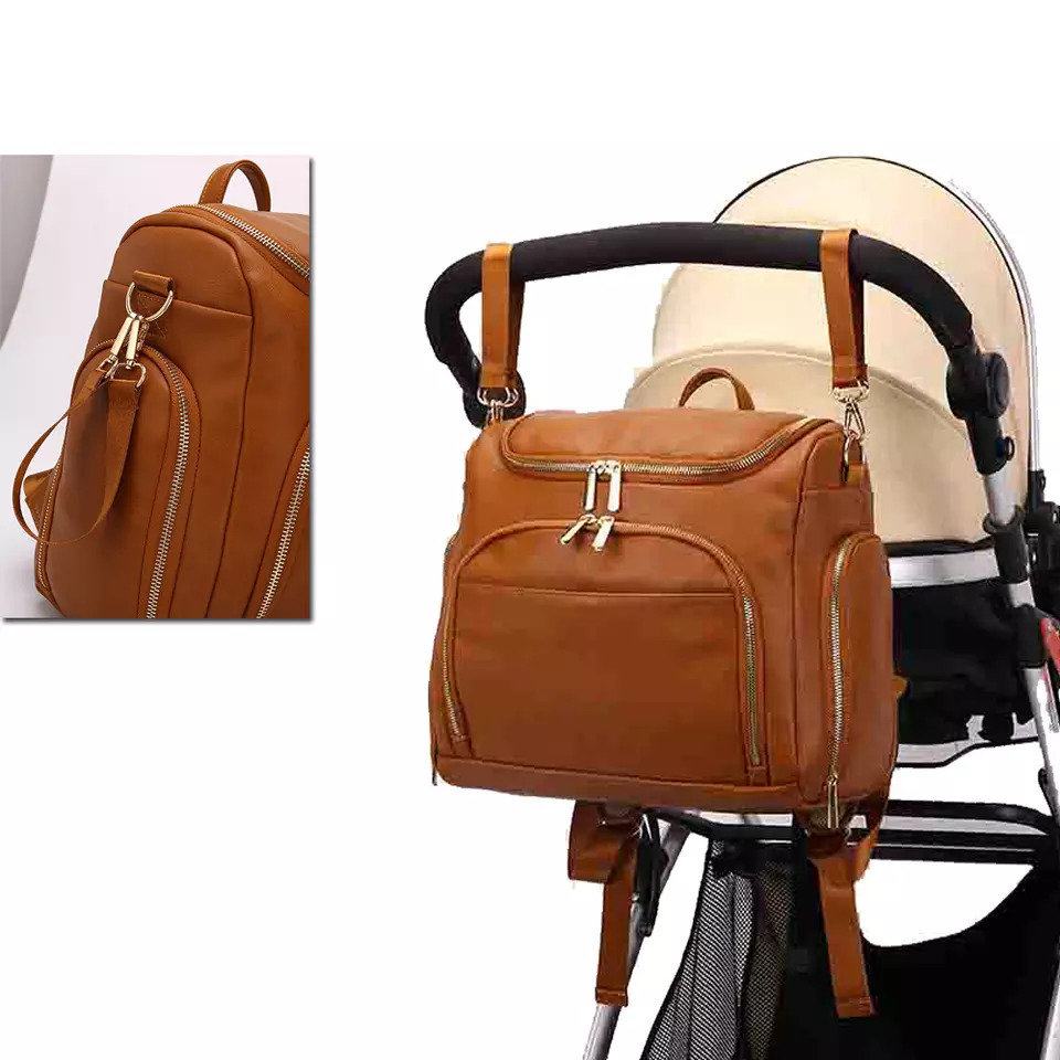 PU Leather Baby Nappy Diaper Bag Backpack+Changing Pad+Stroller Straps+Insulation bag+Cosmetic bag LJ200827