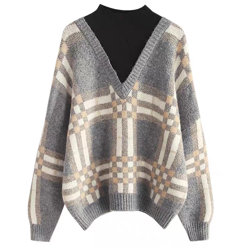 2021 New Pullover sweater women knitted half-high collar lazy wind fake two-piece plaid new bottoming shirt 1DIX, Gray
2021 New Pullover sweater women knitted half-high collar lazy wind fake two-piece plaid new bottoming shirt 1DIX, Gray