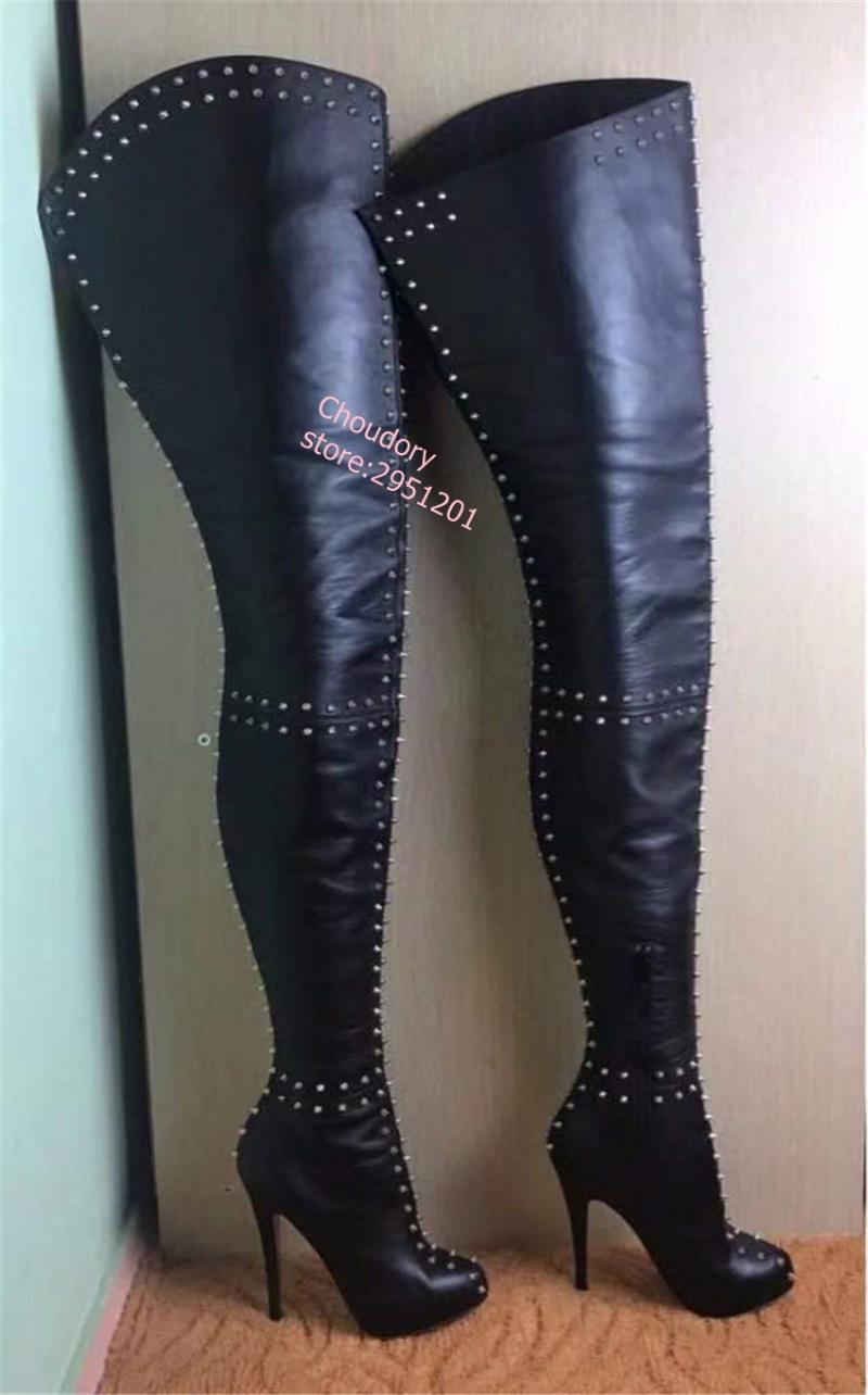 Women Over Knee Boots Sexy Rivets Stiletto Thin High Heels Boots Round Toe Black Night Club Shoes Women Black Rain Booties, As pic
Women Over Knee Boots Sexy Rivets Stiletto Thin High Heels Boots Round Toe Black Night Club Shoes Women Black Rain Booties, As pic