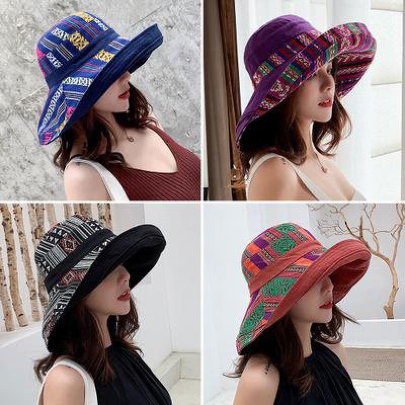COKK Women Summer Hat Floppy Fisherman Cap Double Sided Sun Hat Female Wide Large Brim Bohemia Sunhat Beach Hat Cap Vacation New 201027