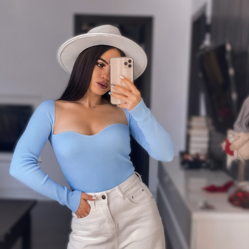 Aproms Sexy Square Neck Ribbed Knitted Sweater Women Casual Long Sleeve High Stretch Pullovers Streetwear White Soft Basic Top 201030