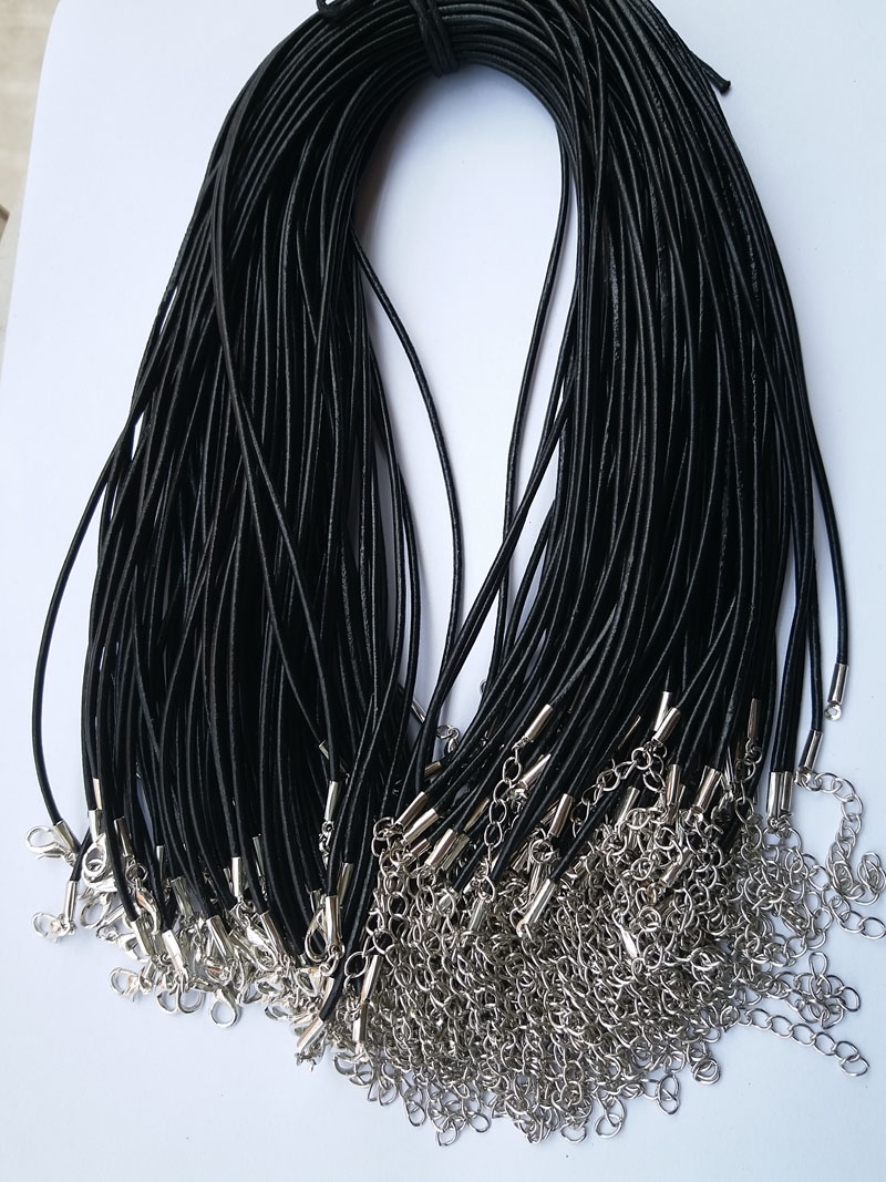 100 Pieces 20mm Black Genuine Leather Necklace Cord with Lobster Clasp String for Jewelry Necklace Bracelet Making Supplies 43CM