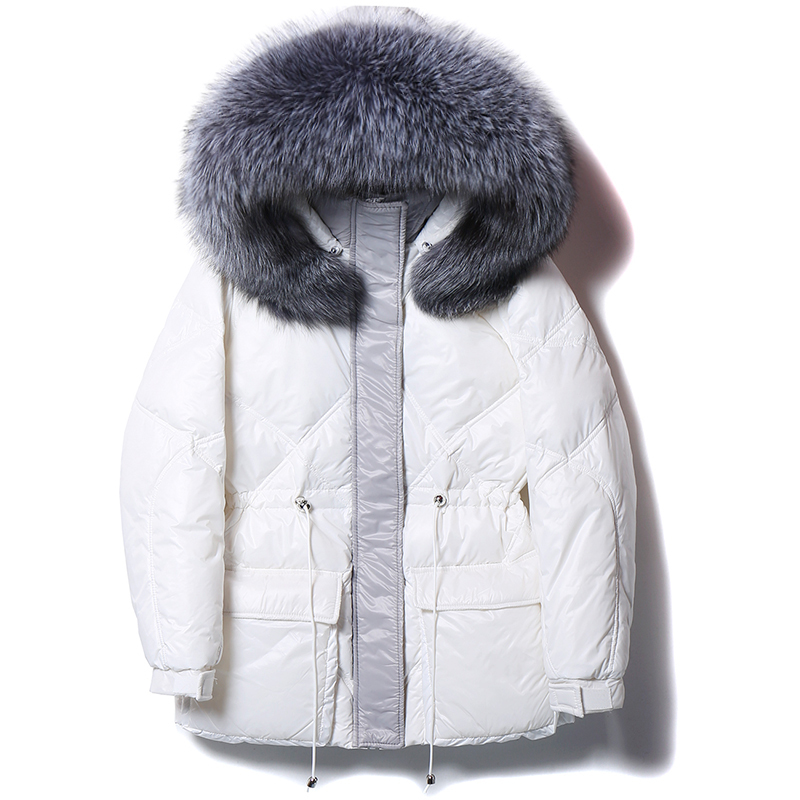 new genuine 90 white duck down plus size natural silver fur collar down jacket short waist waist ladies warm winter jac 201019