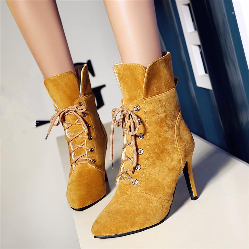 YMECHIC Yellow Red Gray Black Cross Tied Ladies Sexy Thin High Heels Shoes Flock Large Size Autumn Winter Lace Up Ankle Boots1
YMECHIC Yellow Red Gray Black Cross Tied Ladies Sexy Thin High Heels Shoes Flock Large Size Autumn Winter Lace Up Ankle Boots1