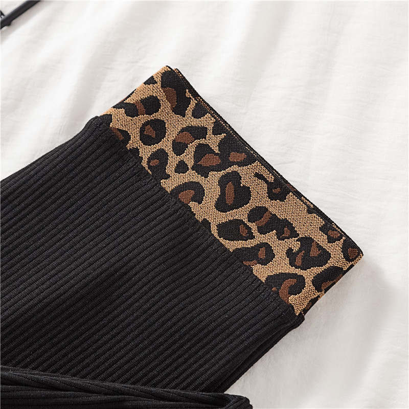 GCAROL Women Cotton Blends Thread Vertical Stripe Legging Leopard Spliced Ankle Length Bottomed Pants Can Be WearOutside 201203