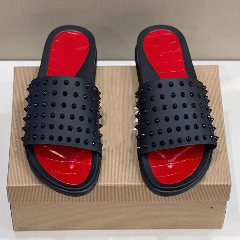 Summer Red Bottom Studded Luxury Brand Men's Slippers Designer High Quality Male Sandals Indoor Beach Platform New Boys Shoes, Black
Summer Red Bottom Studded Luxury Brand Men's Slippers Designer High Quality Male Sandals Indoor Beach Platform New Boys Shoes, Black