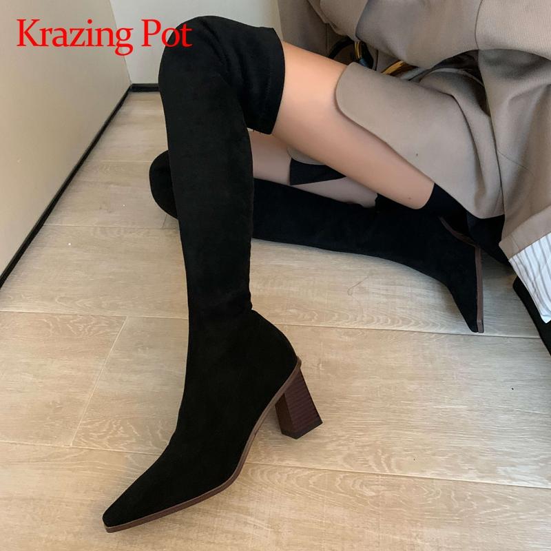 Krazing pot plus size small square toe high heel stretch boots convenient slip on beauty lady dating over-the-knee boots L0f3, Black
Krazing pot plus size small square toe high heel stretch boots convenient slip on beauty lady dating over-the-knee boots L0f3, Black