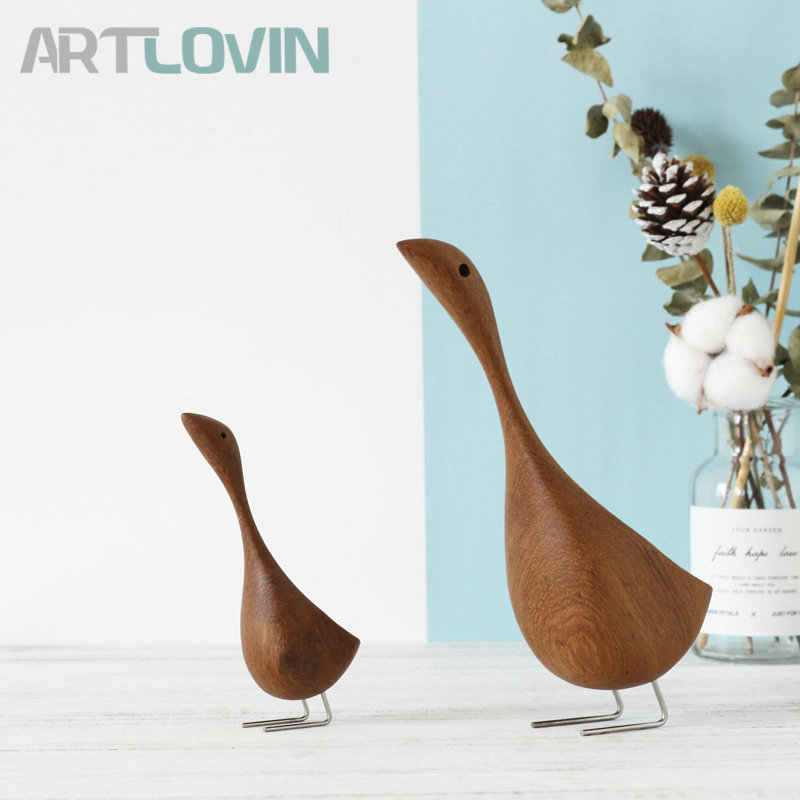 Nordic Wooden Owl Animal Statue Ornaments Bird/Duck/Goose Fashion Home & Living Room Decorations Wood Figure Gifts On Big Sale T200710