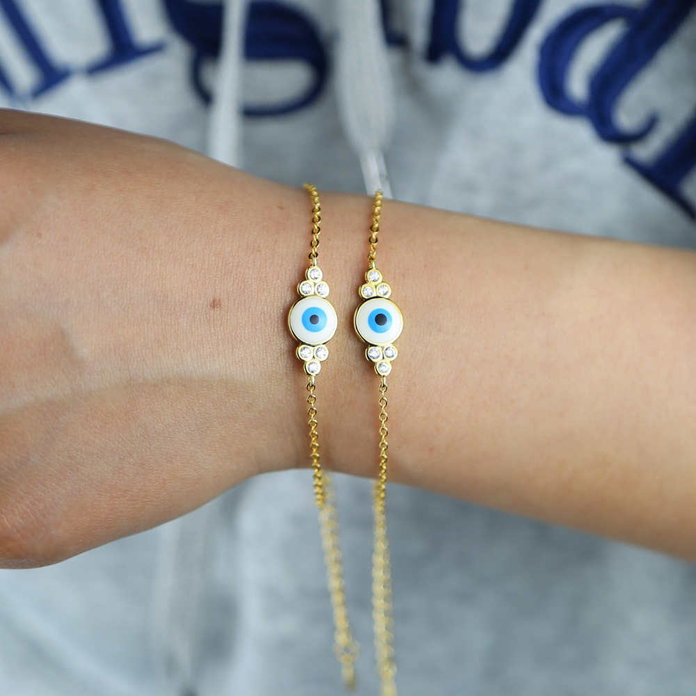 Promotion Gold Color Fashion Women Jewelry White Blue Enamel Evil Eye Charm Lucky Girl Women Jewelry Bracelet