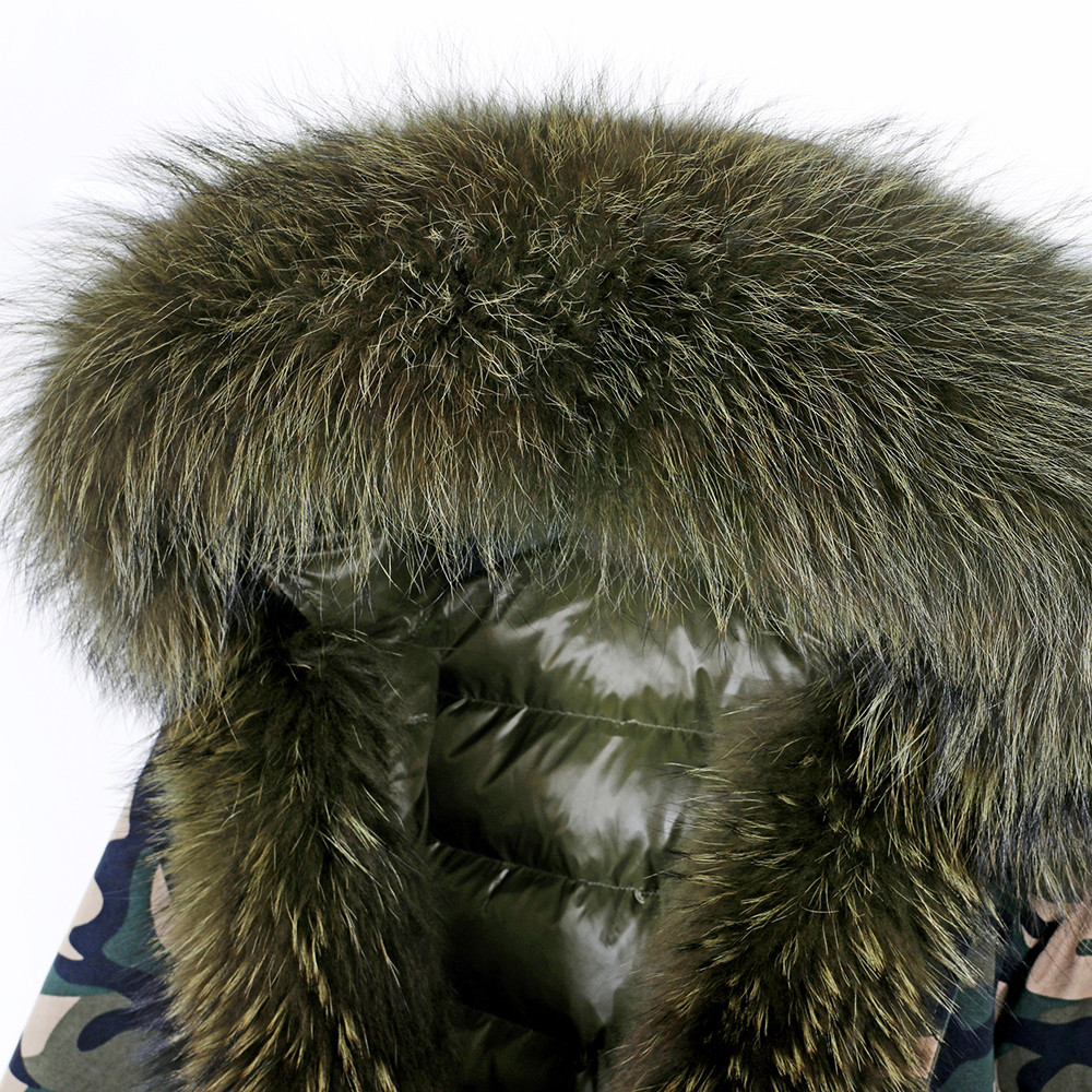 MaoMaoKong natural real raccoon fur coat jacket real raccoon fur leader hooded coat short parka long camouflage winter jacket 201029