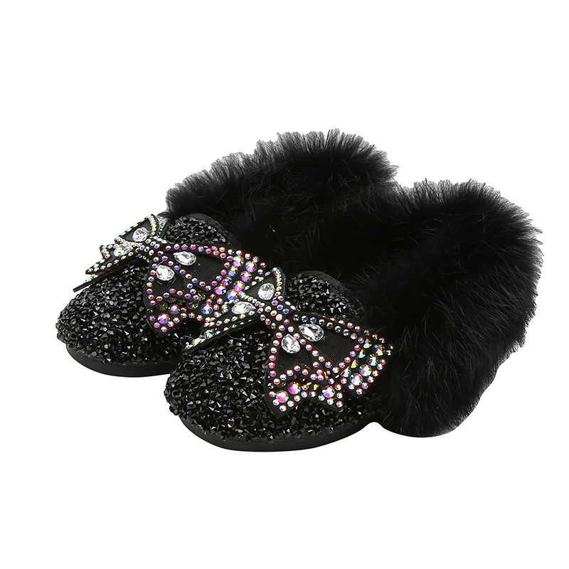 Winter Boot Girl Shoes Korean Style Little Girl Bow Tie Fur Shoes Baby Warm Thick Velvet Bling Shoes Girl D09221 201201