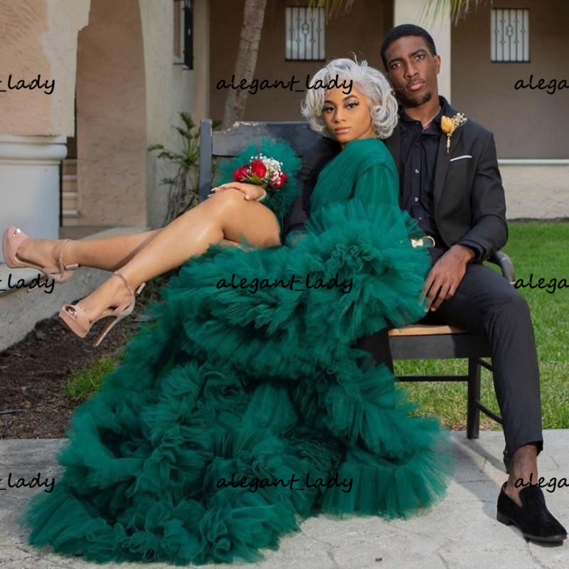 Hunter Maternity Prom Dresses For photo shoot Robes Women Sheer Full Sleeves Maxi Tiered Tulle Robe Formal Evening Gown Overlay