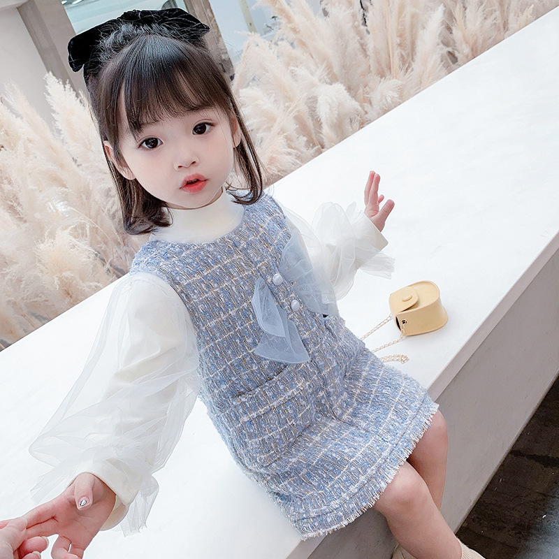 Fashion Plus Velvet Small Fragrance 2-Piece Set Baby Girls Clothing 2020 Autumn And Winter New Korean Style Girls DressX1019