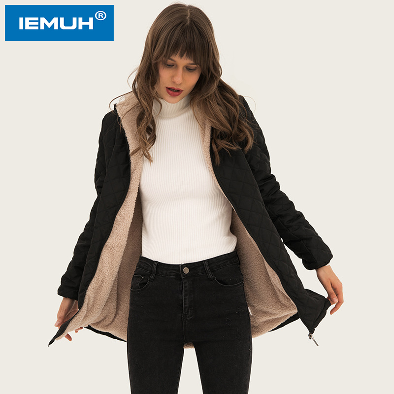 IEMUH Winter Down Parka Warm Long Cotton padded Jacket Female Coat Loose Plus Size 3XL Winter Jacket Women Stand Collar Outwear 201019