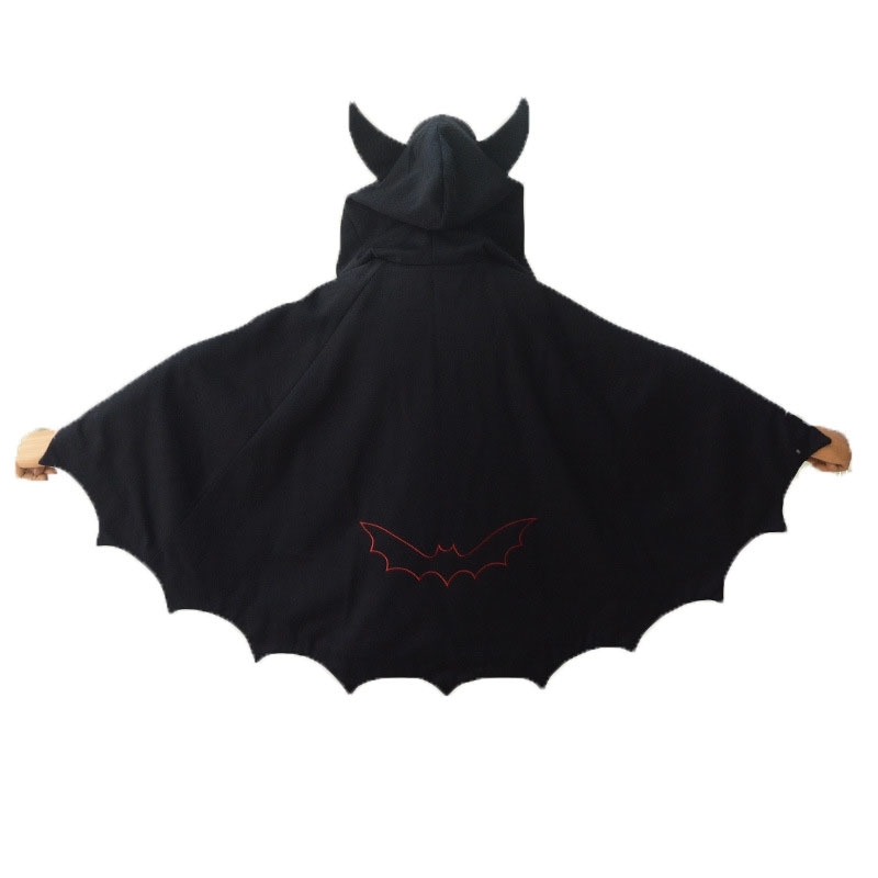 Fleece Poncho Hoodie Cloak Coat Winter Women Halloween Gothic Punk Black Devil Bat Wing Demon Costume Lolita Ouji Hood For Girls 201204