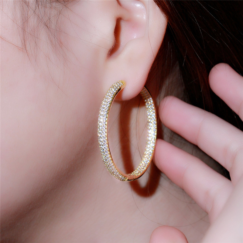 South American 18k Gold Big Hoop 42mm AAA Cubic Zirconia Designer Earrings Copper Jewelry White CZ Silver Circle Earring Jewelry V