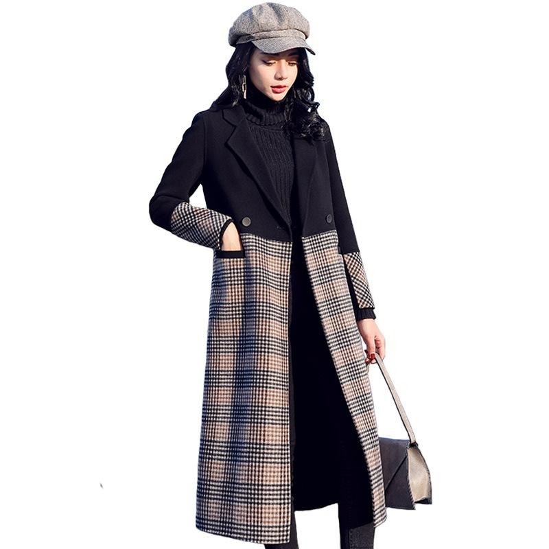 New women' autumn and winter big yards long section woolen jacket plaid hit the color stitching woolen coat AL367, Black
New women' autumn and winter big yards long section woolen jacket plaid hit the color stitching woolen coat AL367, Black