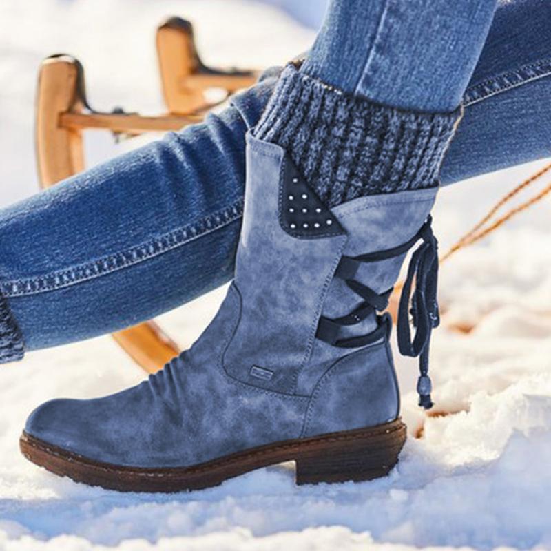 Women 2020 Winter Mid-Calf Boots Flock Winter Shoes Ladies Fashion Snow Boots Shoes Thigh High Suede Warm Botas, Purple