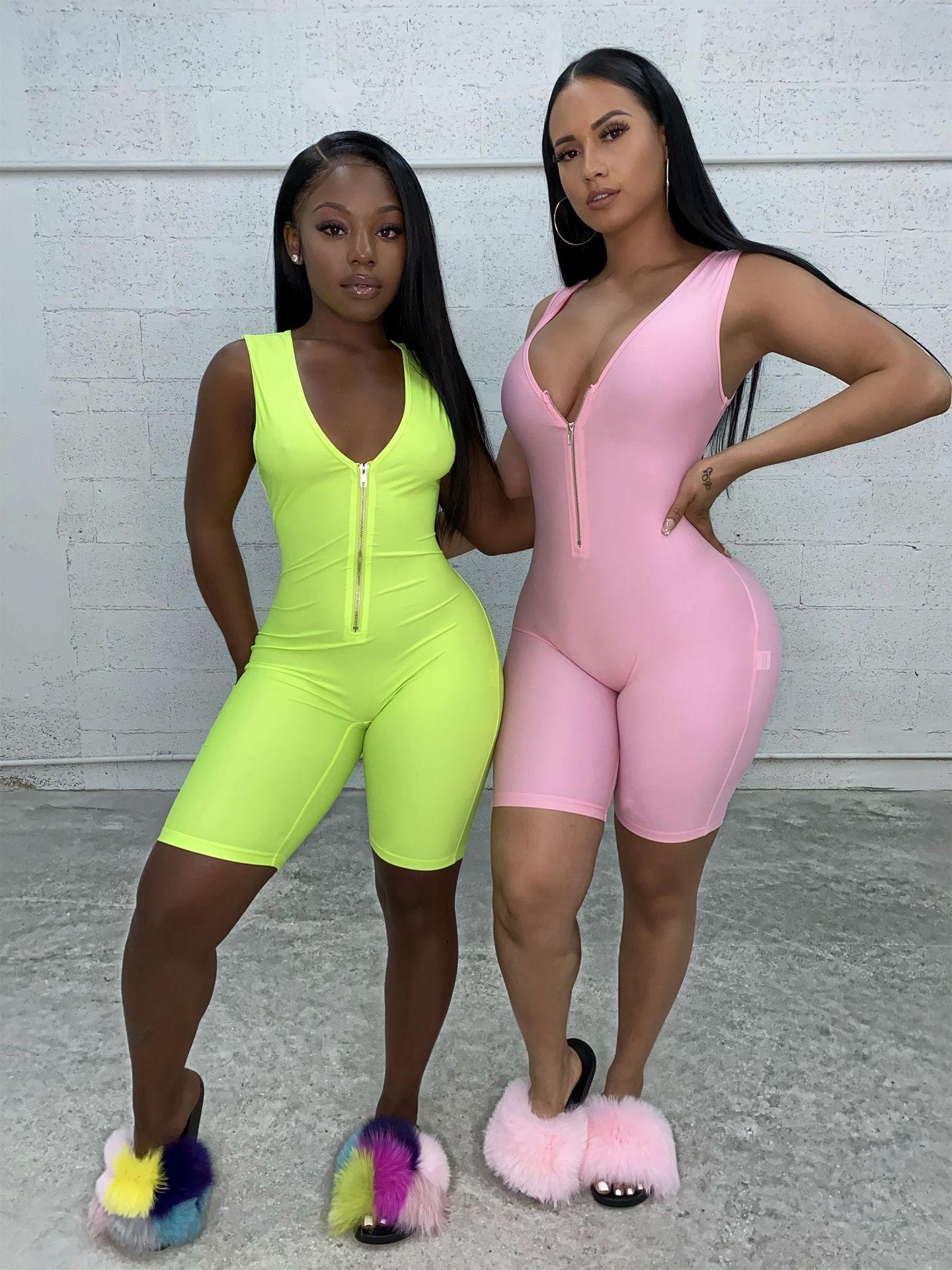 Women Fitness Jumpsuit tracksuits Rompers Yoga Pants Summer Sleeveless Zipper Turtleneck Skinny Slim Female Casual Bodysuit Outfits