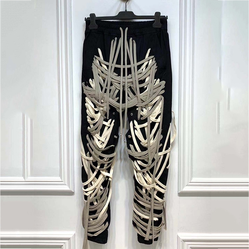 DEAT autumn and winter high waist drawstring patchwork full length pants white and black colors trouser fashion WN15100 201228