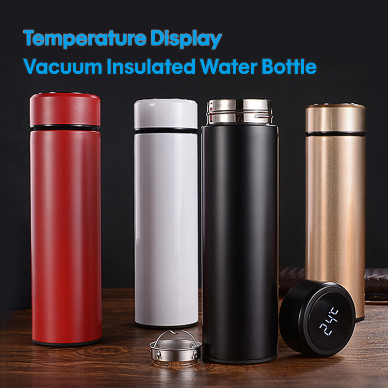 500ml Keep Water Bottle Thermal Thermos Temperature Display Vacuum Insulated Cup Stainless Steel Travel Coffee Mug Thermos Flask 201204