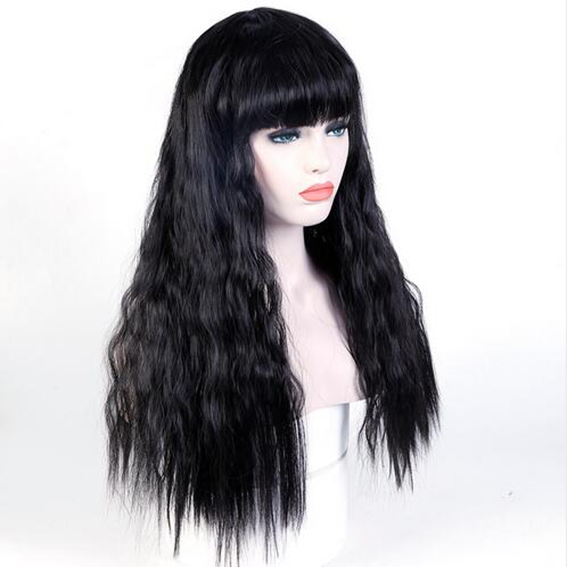 Women's Long Black Synthetic Water wave cosplay wig for good life