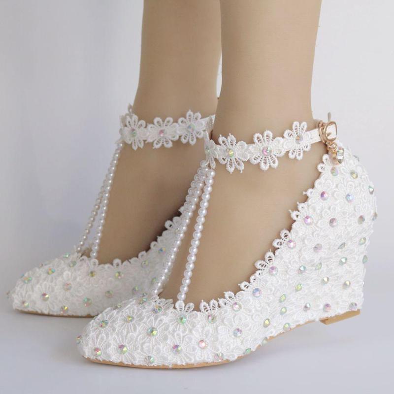 Pointed wedges single shoes spring and autumn new shallow mouth lace beaded high heel wedding shoes women fashion large size, White
Pointed wedges single shoes spring and autumn new shallow mouth lace beaded high heel wedding shoes women fashion large size, White
