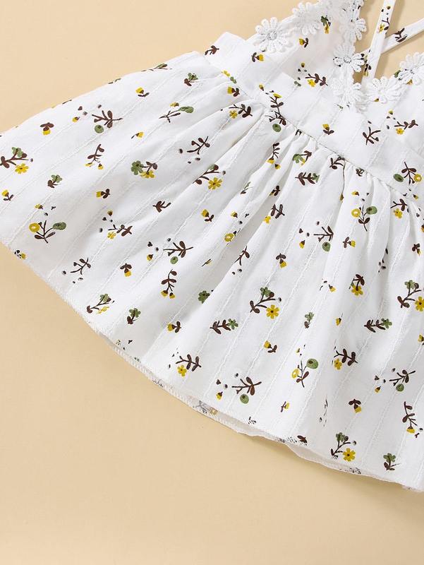 Baby Plant Print Appliques Cami Dress & Headband SHE