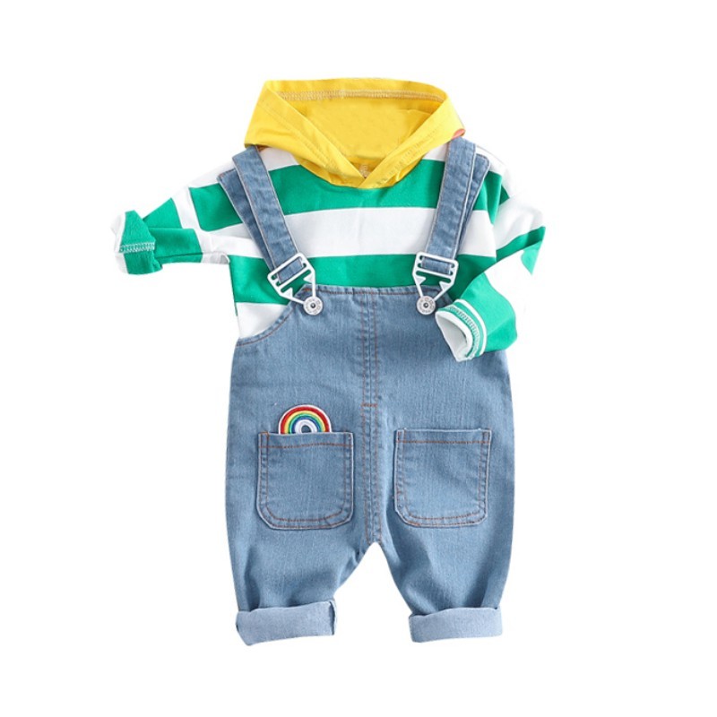 Children Boys Girls Clothing Sets 2020 Spring Autumn Striped T-shirt+Suspender Jeans Kids Clothes Toddler Boys Outfits Y1105