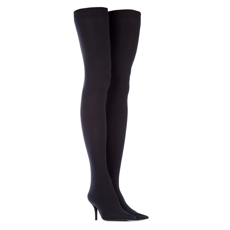 Hot Sale-Thigh High Boots for women Stiletto heel Sock Motorcycle Boots Hot Fall Winter