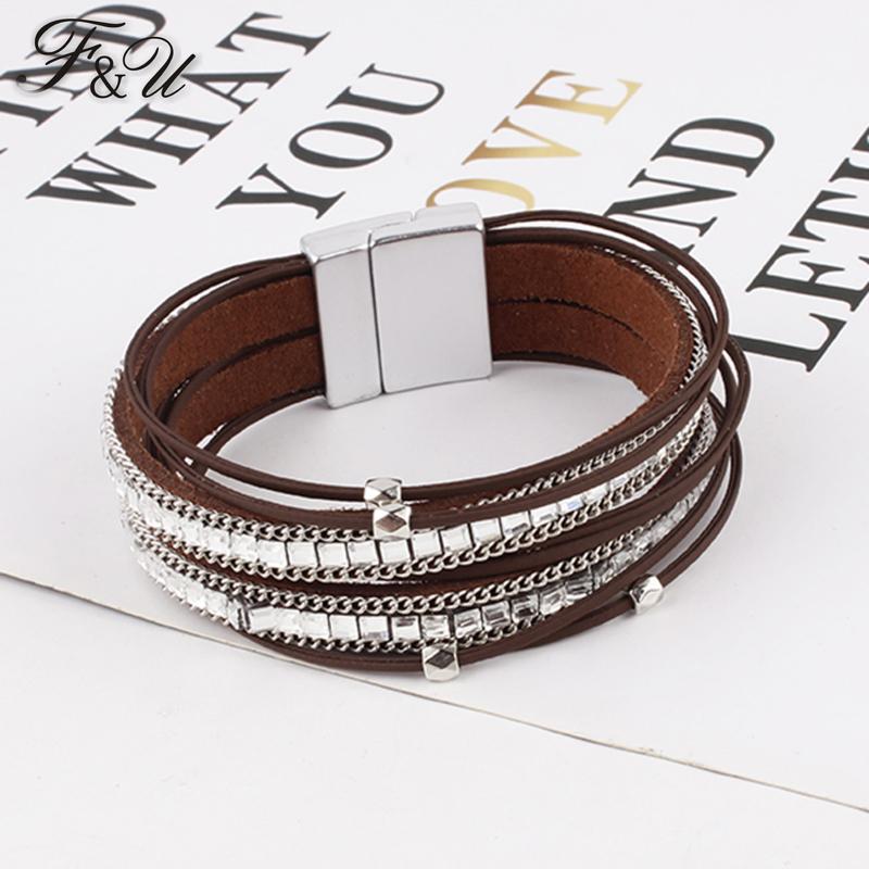 Charm Bracelets F&U Vintage Pu Leather Wrap Bracelet Multilayers Simulated-pearl Beads & Rhinestones Deco Magnet Buckle Fine For Women
Charm Bracelets F&U Vintage Pu Leather Wrap Bracelet Multilayers Simulated-pearl Beads & Rhinestones Deco Magnet Buckle Fine For Women