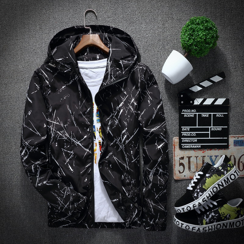 Men's Coat Printing Ink Hooded Jacket Male Blazer Spring Summer Men's Clothing Bomber Jackets Men Plus Size M-XXXL 201130