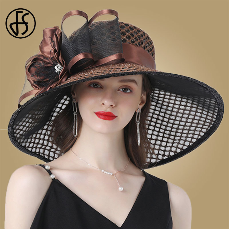 FS Purple Ladies Fascinator Hats Wedding Kentucky Derby Hats For Women Flower Hats Large Wide Brim Fedora Organza Hat Church 201102